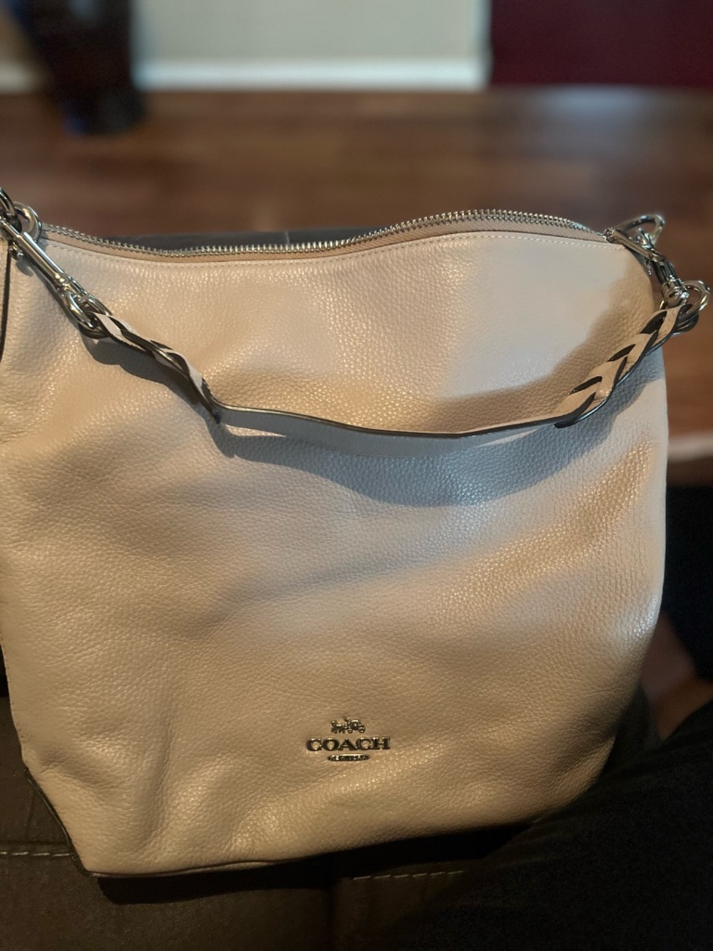 Coach Pebbled Leather Shoulder Bag in Light Cream
